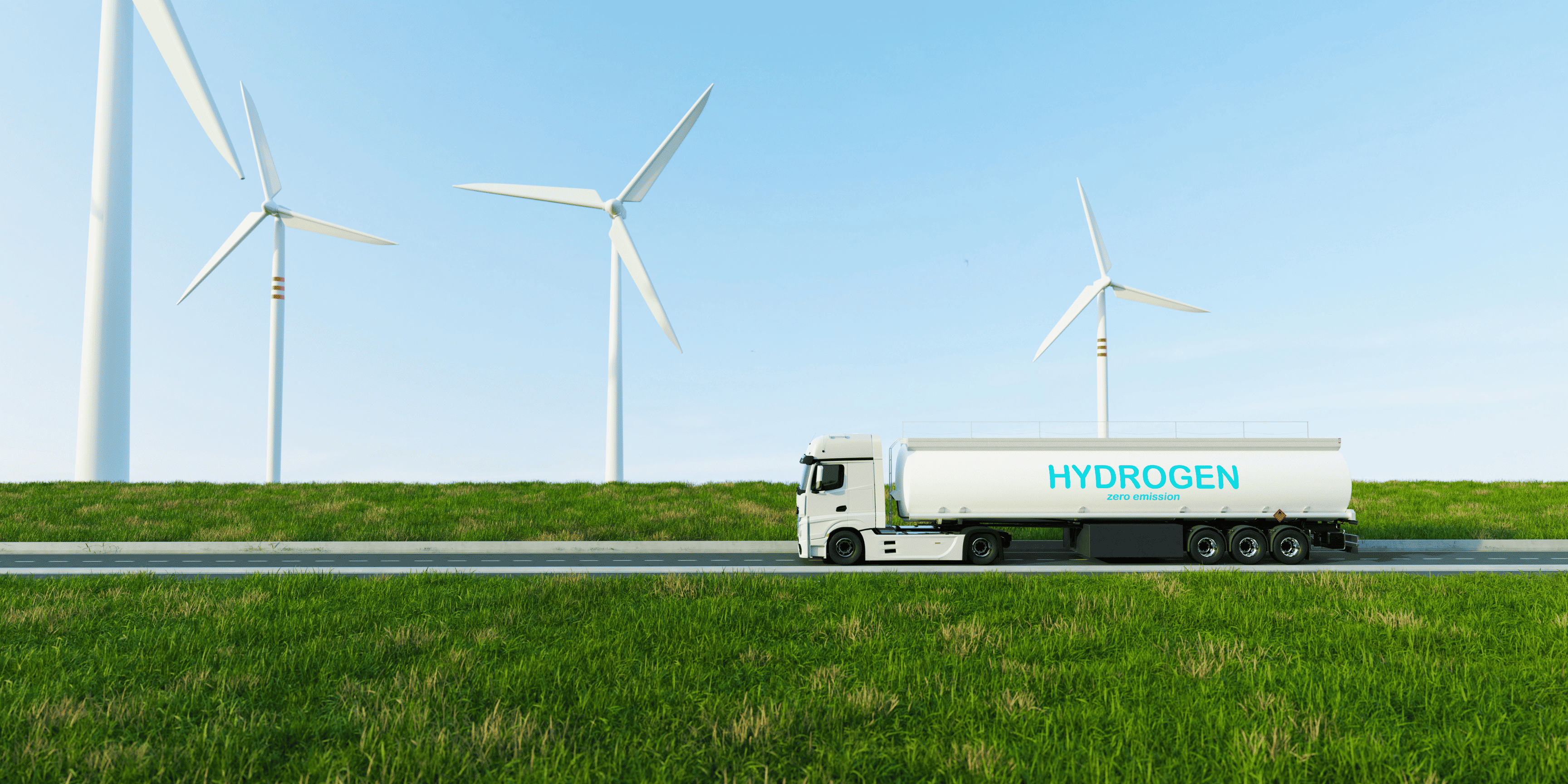 big truck with hydrogen storage transfer with wind turbines or wind mill,